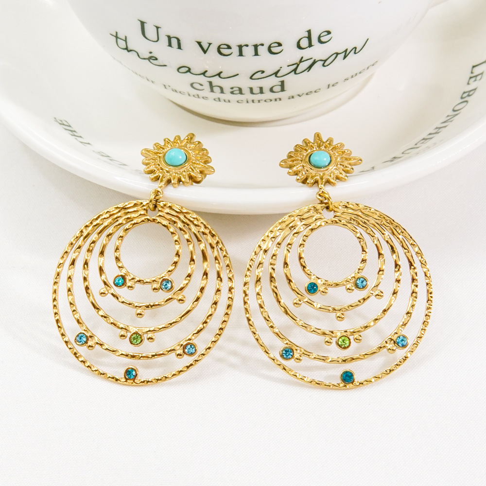 13g Weight PVD Coated Gold Plating Process 304 Stainless Steel Ear Needle Material 14K Gold, Real Gold Plated Plating Material PVD Coated 14K Gold Real Gold Plated Round 304 Stainless Steel Natural Stone Bohemian Waterproof Non Tarnish Drop Earrings