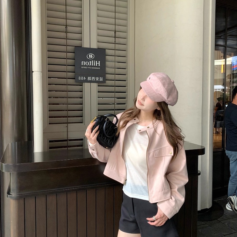 粉色多巴胺pu短外套女2025年早秋季新款小众气质辣妹防风保暖上衣|undefined