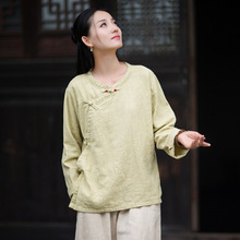 2025秋季棉麻女装原创文艺复古斜襟盘扣女上衣新中式苎麻宽松衬衫