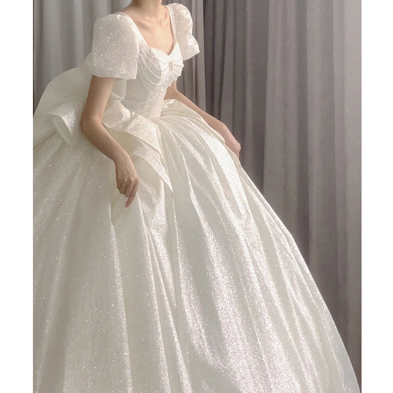 French-Style Light Wedding Dress 2026 New Model Bride's Main Dress with Train, Forest-Style Elegant, Petite, Pregnant Women, Vintage Simple Wedding Dress French-Style Light Wedding Dress 2026 New Model Bride's Main Dress with Train, Forest-Style Elegant, Petite, Pregnant Women, Vintage Simple Wedding Dress