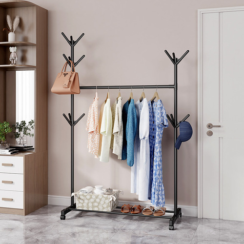 2501 floor-standing coat rack, clothes rack, double pole drying rack, balcony bedroom clothes rack, mobile clothes rack