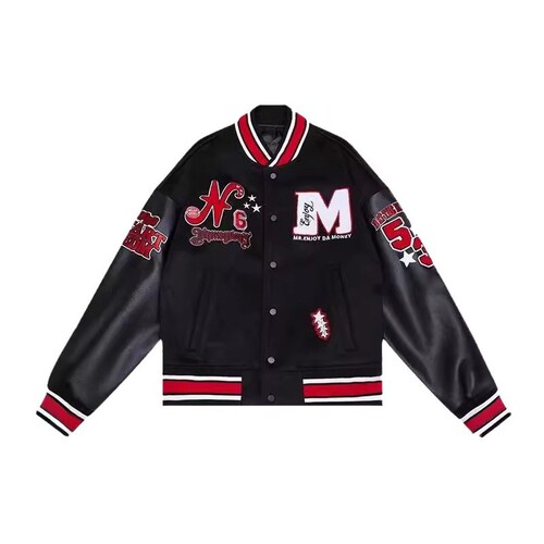 Vintage Black and Red Striped Embroidered Track Jacket for Men and Women - Spring and Autumn Casual Loose Trend Brand Jacket Top