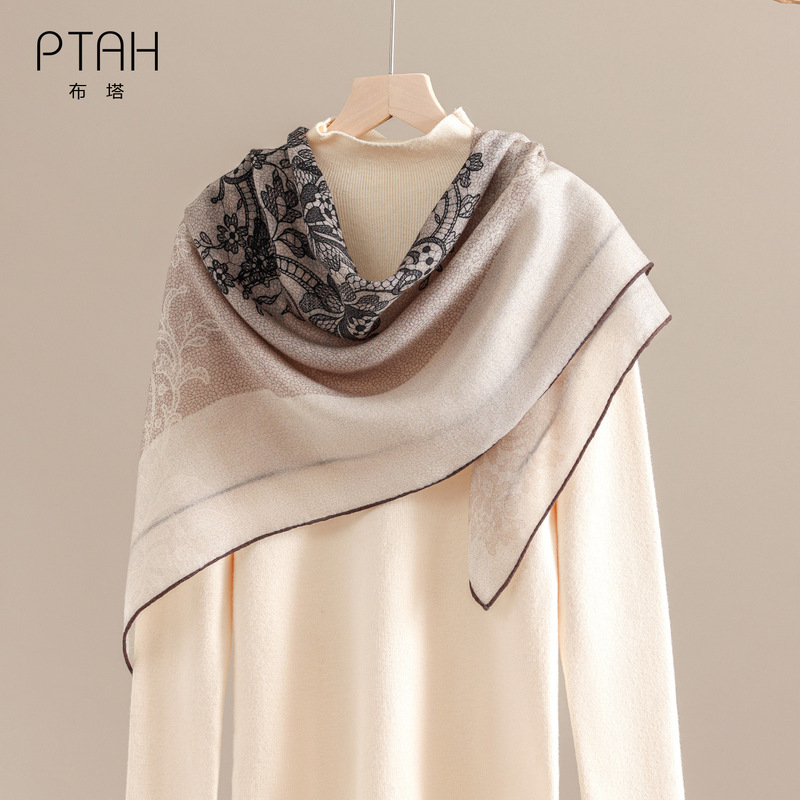 Buta 200-count wool printed square scarf for women, autumn and winter style, versatile and soft scarf PT26K724 Buta 200-count wool printed square scarf for women, autumn and winter style, versatile and soft scarf PT26K724