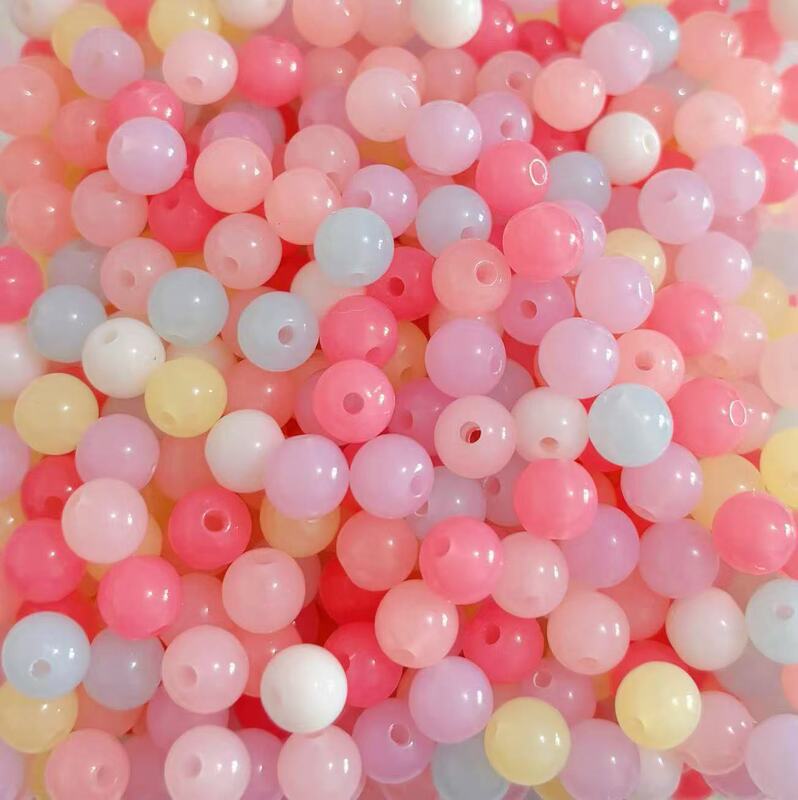 Acrylic Transparent Jelly-Colored Round Beads Loose Beads for Children's DIY Handmade Beaded Bracelets and Necklaces Making Materials and Accessories