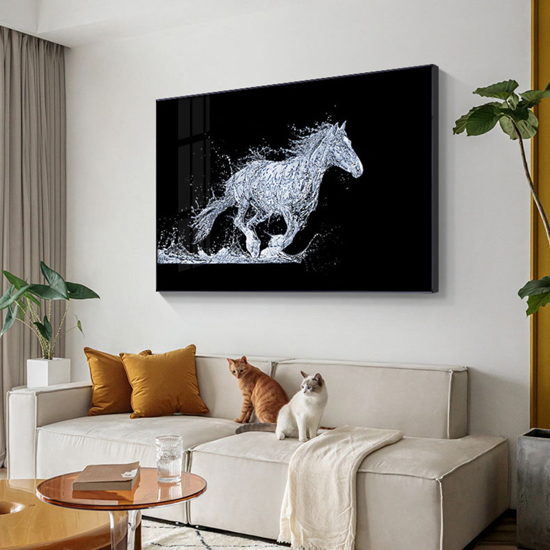 欧式抽象马装饰画一马当先黑白鲸鱼办公室挂画现代简约客厅墙壁画