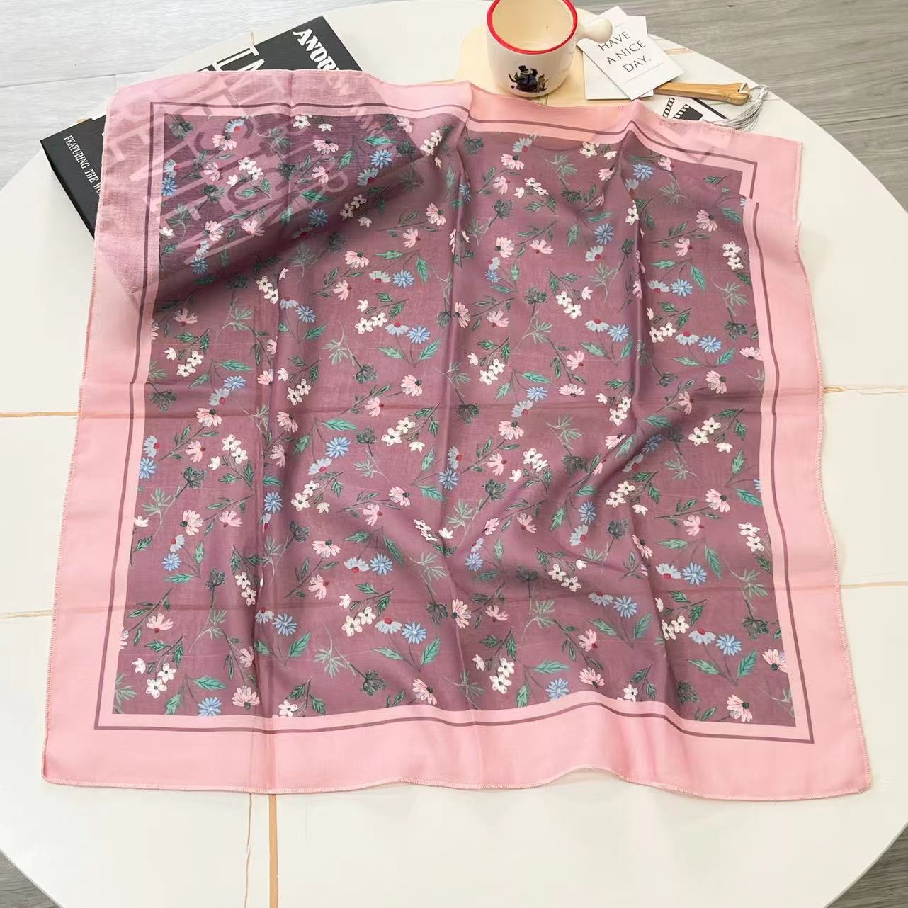 60g Weight Kerchief Classification Daily Occasion cotton and linen Material Flower Pattern Summer Season Women's Gender IG Style Style Women's IG Style Flower Cotton And Linen Kerchief 158