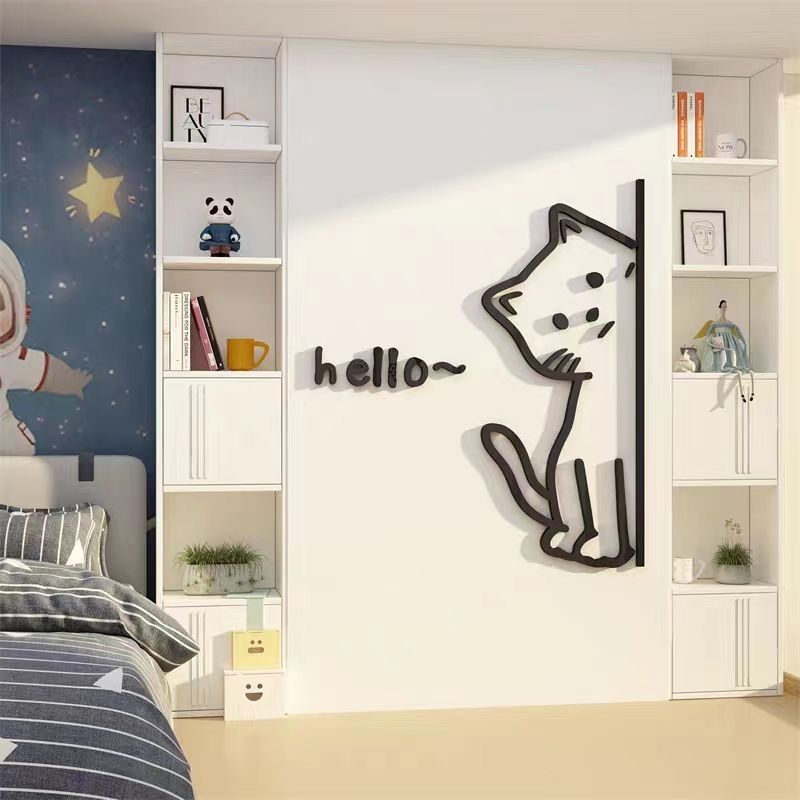 网红公仔猫咖房装饰品宠物店布置奶茶墙壁面上贴纸画咖啡客厅背景|undefined