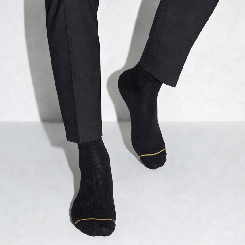 Zhou Naigai Gold Toe Socks with Gold, Blue, and Red Lines, Plain Flat Formal Business Mid-Length Cotton Socks