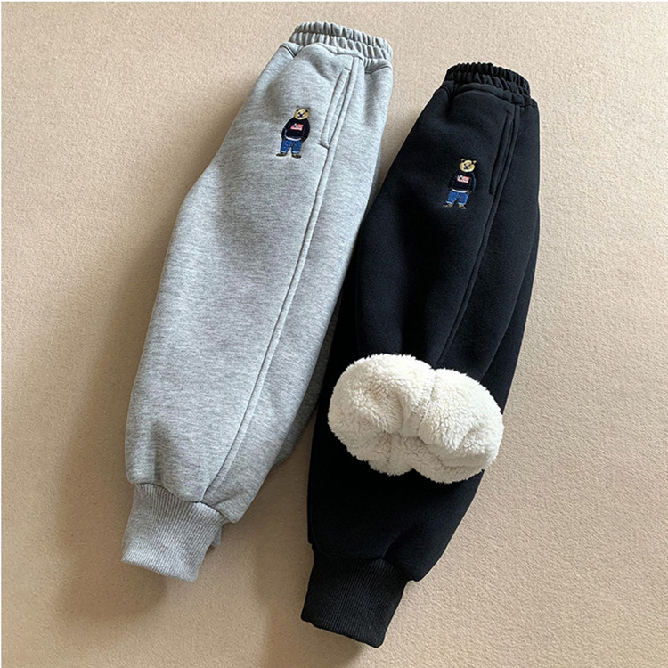 autumn and winter boys cashmere pants fleece-lined thickened children girls single-layer fleece-lined sweatpants western style children‘s sport pants