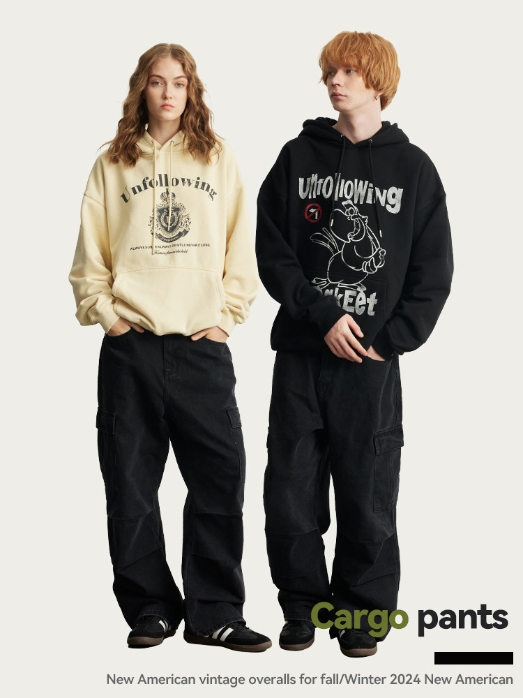 Pantalones cargo estilo americano UNF para hombre, otoño-invierno 2024, nuevos, lavados, vintage, multibolsillos, holgados, de marca original, jeans de moda.