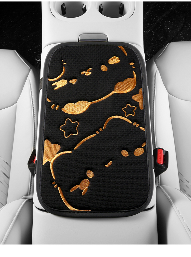 Cross-border cute armrest box pad car cat embroidery four seasons universal armrest pad car center armrest hand pad