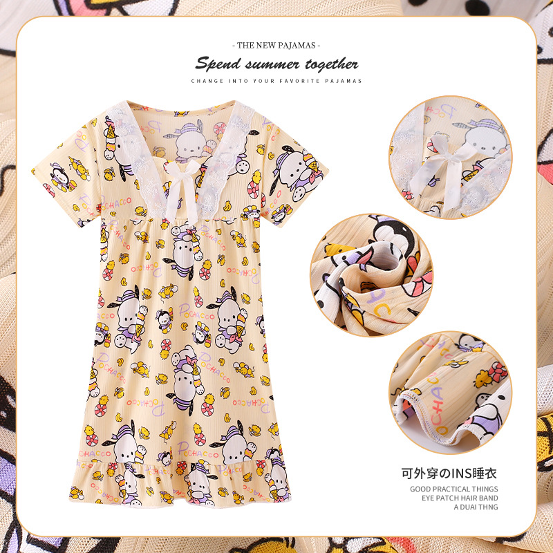 Pijama infantil princesa viento de verano nuevo pijama de niñas manga corta jade Gui vestido de dibujos animados ropa para el hogar