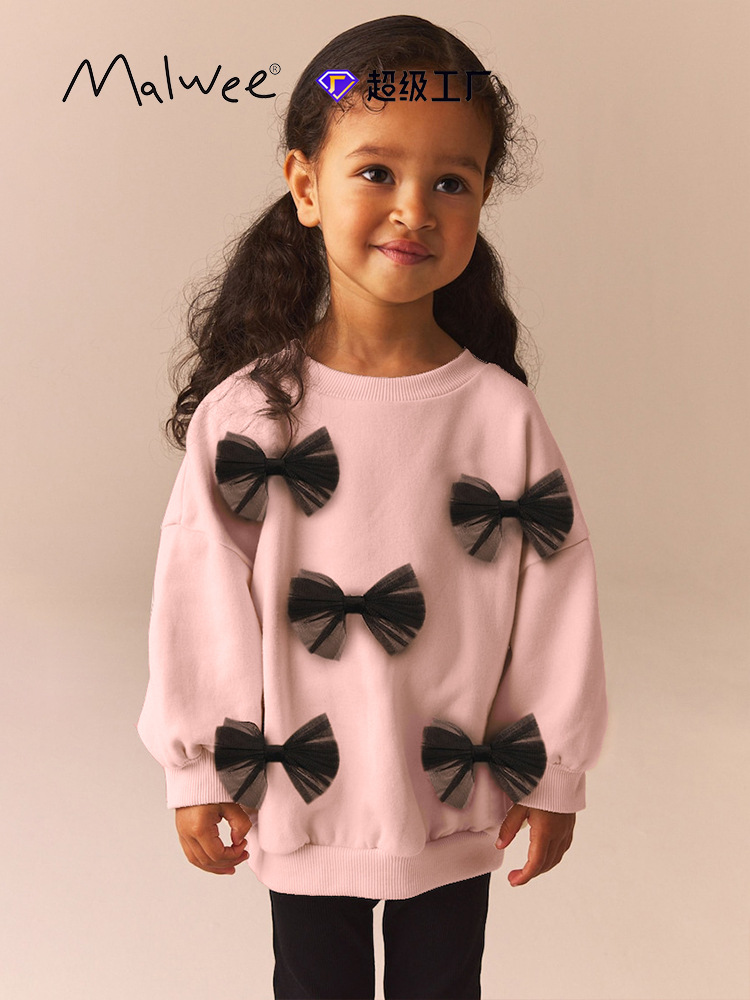 Sudadera de niña malwee transfronteriza otoño e invierno nuevo suéter de manga larga con cuello redondo para niños pequeños y medianos europeos y americanos linda niña