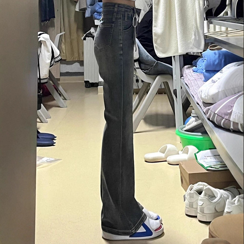 美式复古微喇牛仔裤女秋季新款胖妹妹mm高腰显瘦遮胯弹力喇叭长裤|undefined