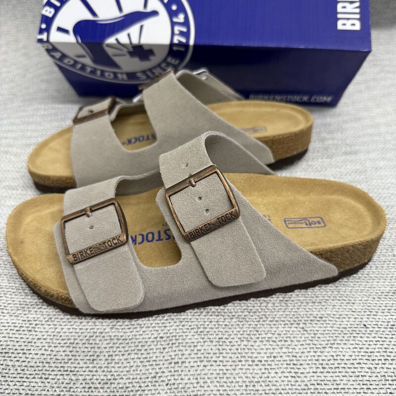 BK Pure Original Cowhide Men's Double-breasted Two-character Slippers with Cork Sole Fashionable Outwear Burken Shoes Frosted Genuine Leather Sandals