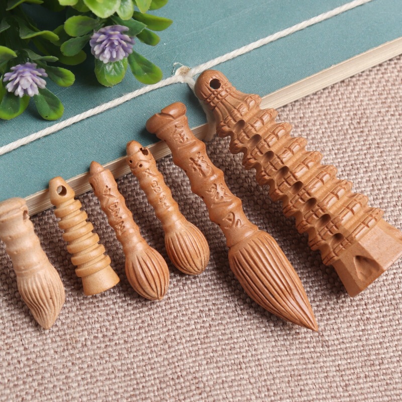 Peach Wood Wenchang Pen Wenchang Tower Accessories Small Brush Jewelry Handmade DIY Wooden Keychain Wenchang Pen Tower Accessories