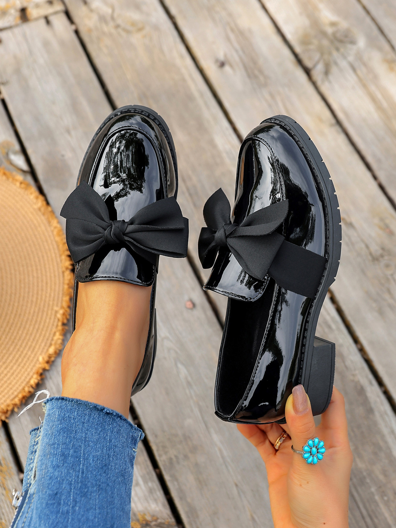 Damen-Retro-Schleifen-Lederschuhe, mittelhoher Absatz, britischer Stil, Frühling_voghion.com