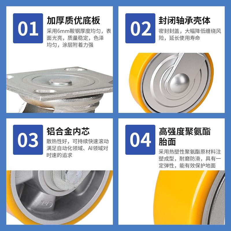 Rueda Giratoria de Carga Pesada de Poliuretano TPU con Núcleo de Aluminio Anti-enredo para Uso Industrial image 4