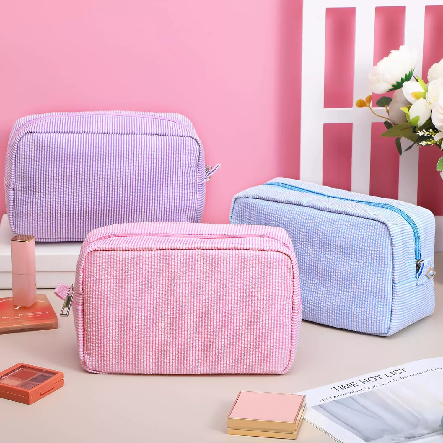 Capacious cosmetic bag, handheld storage bag for traveling