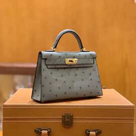 全手工缝制mini南非原厂KK鸵鸟皮女包凯莉包二代迷你手提斜挎包