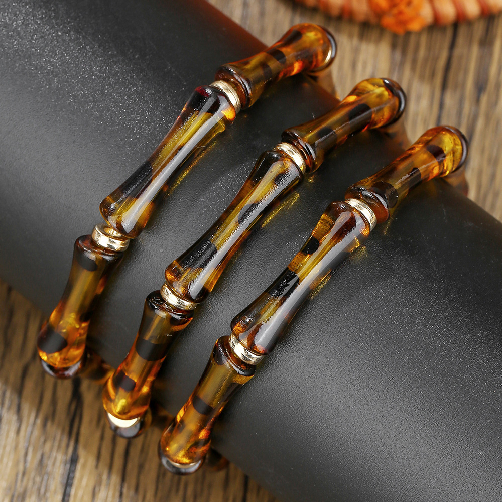 Nuevos productos transfronterizos retro europeos y estadounidenses de bambú tubo acrílico cuentas pulsera de cuerda elástica multicapa para mujeres 3 piezas de brazalete image 1