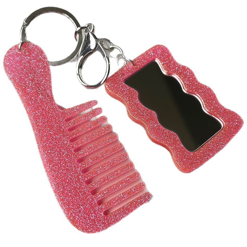 Nuevo acrílico amor maquillaje espejo pein llavero polvo brillante sequilla bolsos colgantes joyas DIY colgantes