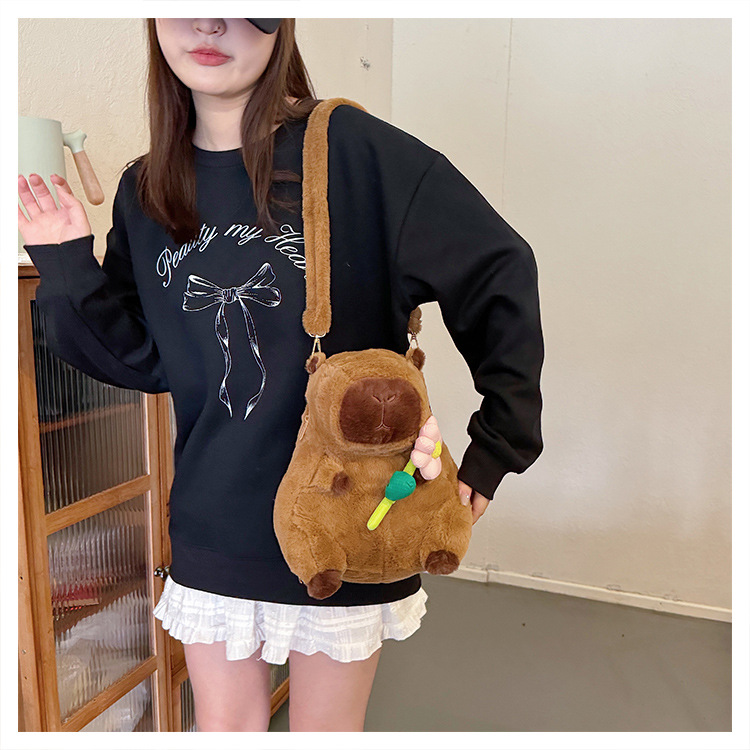 756g Weight Zipper Closure Type Single Shoulder Strap, Double Shoulder Straps Strap Type Shoulder Bag, Functional Backpack Bags Type Party, Street, Shopping Occasion Plush Material Women's Backpack Backpack Animal, Capybara Pattern All Seasons Season Unisex Gender Elegant, Streetwear Style Square Shape Animal Capybara Party Street Shopping Women's Backpack 1