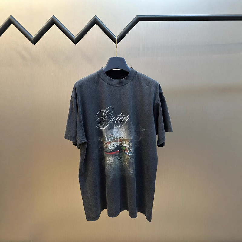 25ss High Version B Home Summer New Men's and Women's Couple's Sailing Printed Letters Fashionable All-match Loose T-shirt