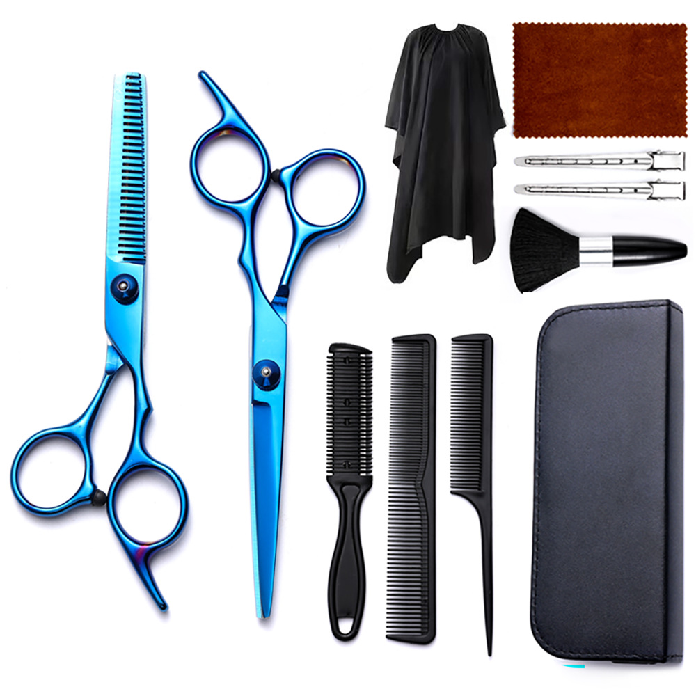 Corte de pelo tijeras transfronterizas amazonas color tijeras de dientes planas cortadas delgadas frange tijeras divisorias fábrica de tijeras al por mayor set de tijeras de peluquería