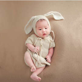 百天照宝宝拍照服装满月百日影楼拍摄道具婴儿百天摄影主题兔衣服