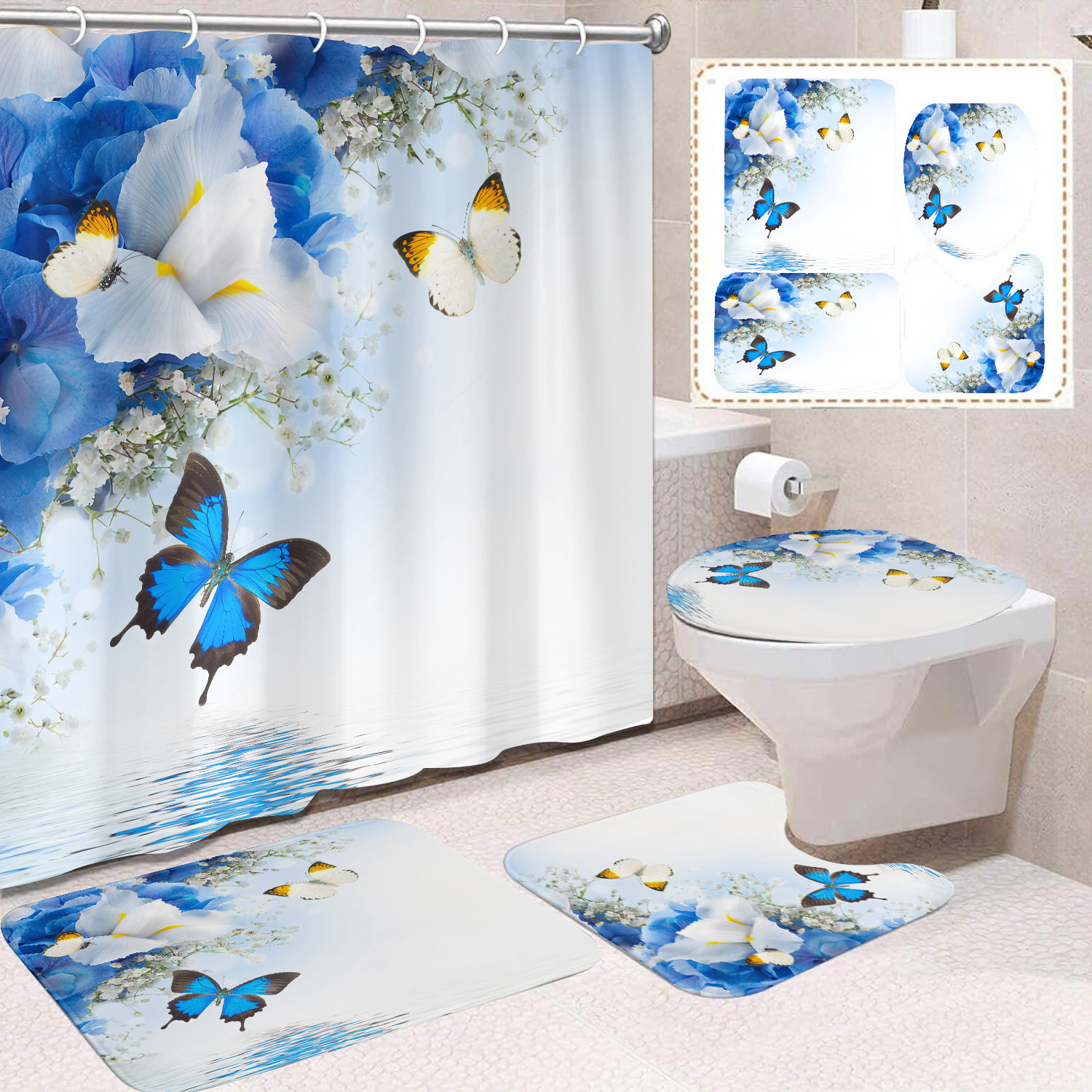 Cortina de ducha de poliéster con estampado digital de animales, impermeable, creativa, para baño, de Amazon, transfronteriza