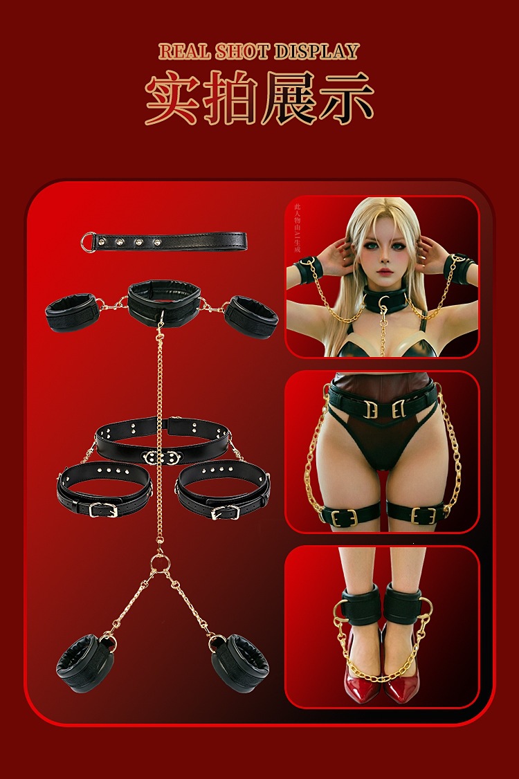 10-Piece Adult Bondage & Restraint Set with Adjustable PU Leather Cuffs, Collar and Lead — detail image 14