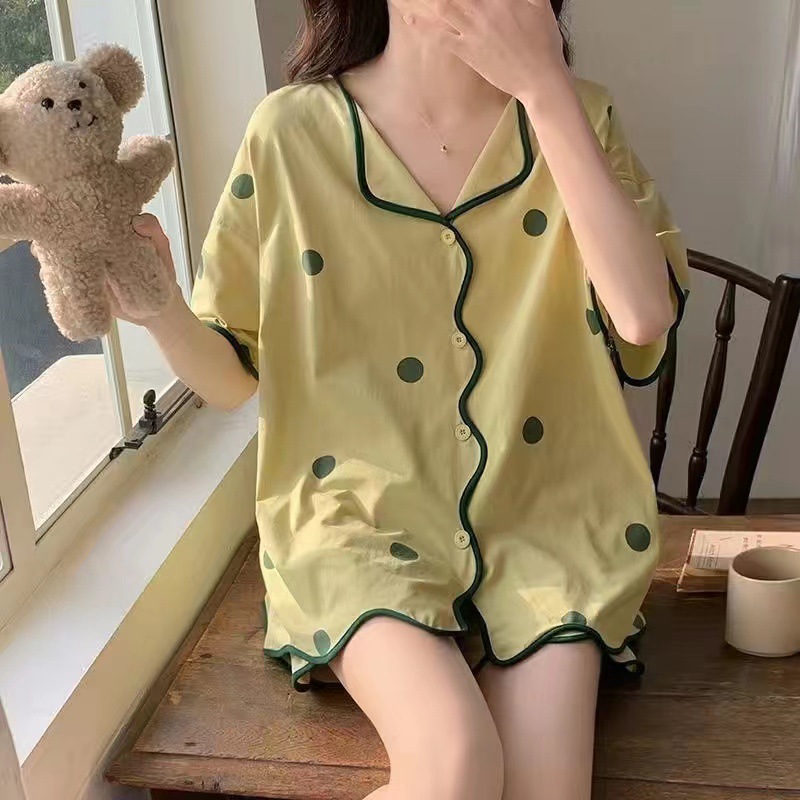 Pijamas de verano de las mujeres nuevo cardigan pantalones cortos de manga corta lindo estilo Chanel desgaste al aire libre desgaste del hogar del verano traje de dos piezas