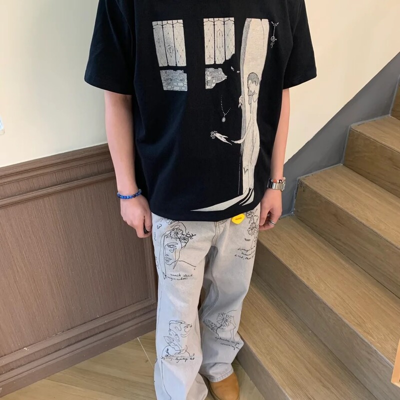 Digital direct injection South Korea 330G heavy fabric small neckline cleanfit killer illustration short sleeve T-shirt men's and women's tide