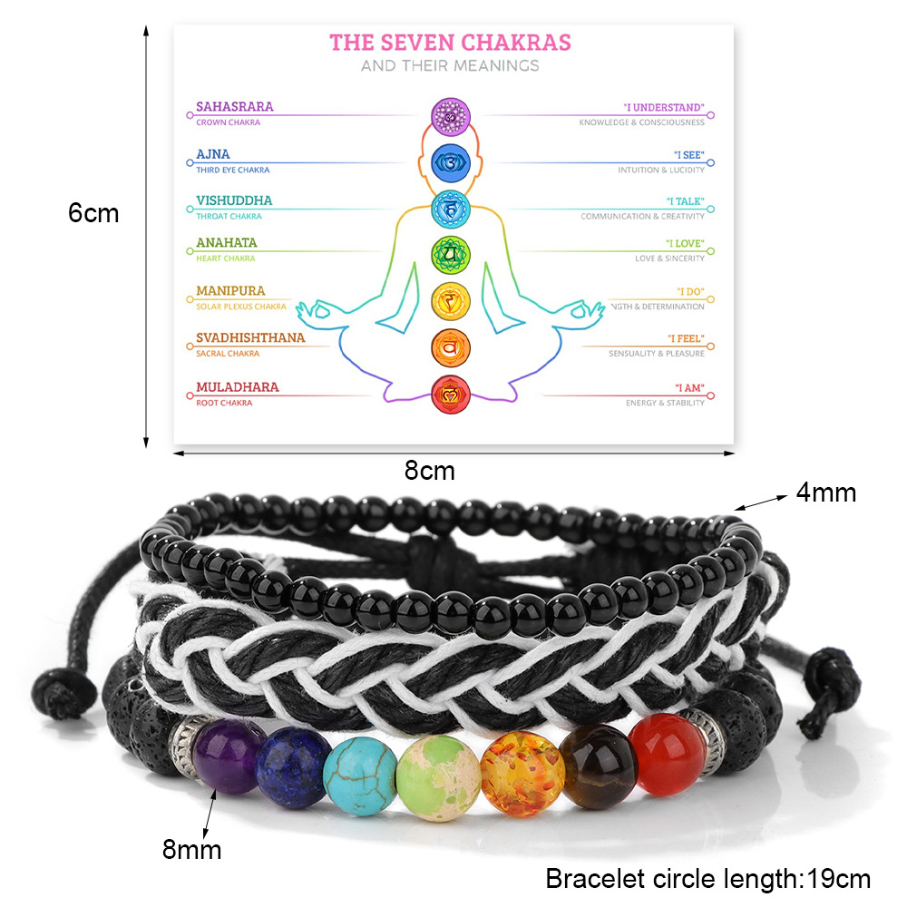 Cross-border New Bohemian Style Bracelet suit Black Volcanic Stone Colored Beads Yoga Bracelet Elastic Beads