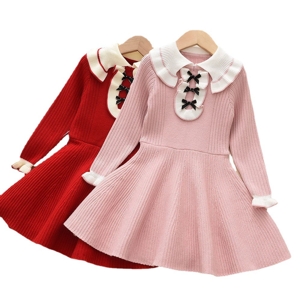 Children's demi-season skirt with bow, small princess costume, knitted sweater dress, western style