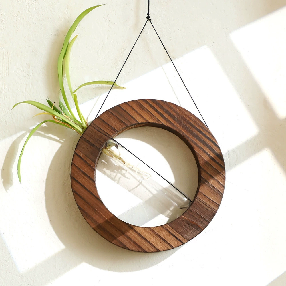 Богемная круглая ваза для пробирок, деревянные поделки из цельного дерева, домашняя гостиная, настенная полка для хранения зеленых растений