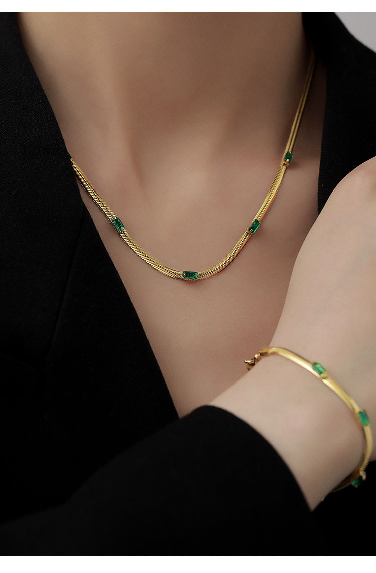 Fashion Square Titanium Steel Inlay Zircon Bracelets Necklace 1 Piece