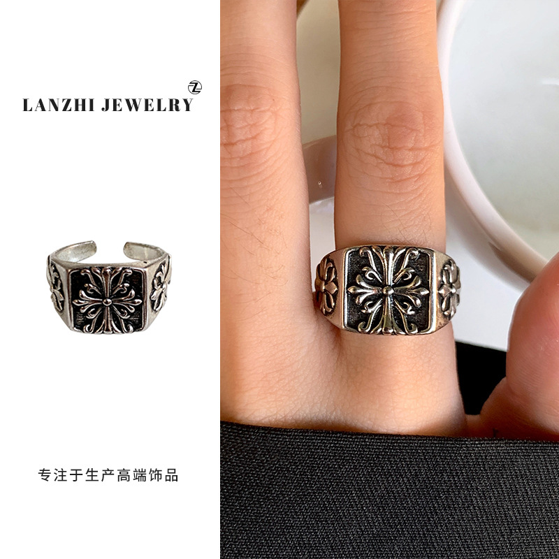 Anillo Abierto de Estilo Hip Hop 925 de Plata Gruesa Cubierta de Cobre Blanco
