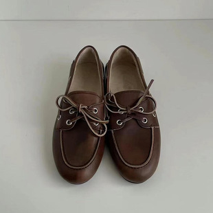 Sheepskin Version ~ British Style Leather Lace-up Soft Bottom Loafers Women's Autumn Slip-on Lazy Small Leather Shoes Flat Single Shoes