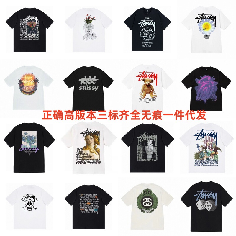 Cross-Border New High-Quality Trendy Brand Summer Printed Stu Modernist World Tour Round Neck Short-Sleeved T-Shirt