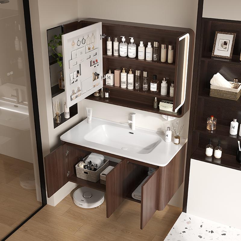 Nuevo gabinete de baño de madera chino combinación de paneles de abeja color nuez cerámica lavabo lavabo lavabo