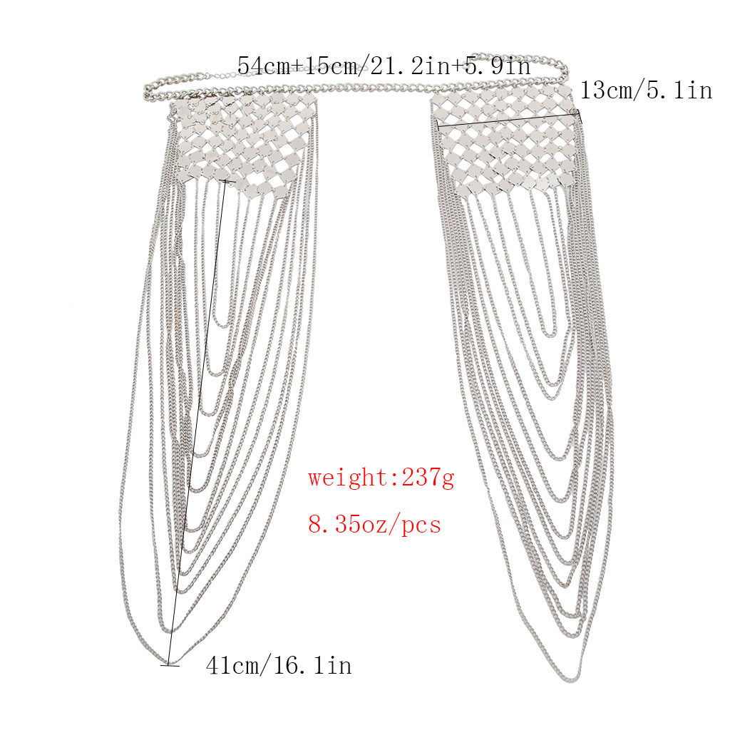 Joyería transfronteriza europea y americana personalidad de verano lentejuelas de metal pesado exageradas sexy textura borla Cadena de doble hombro Cadena de cuerpo