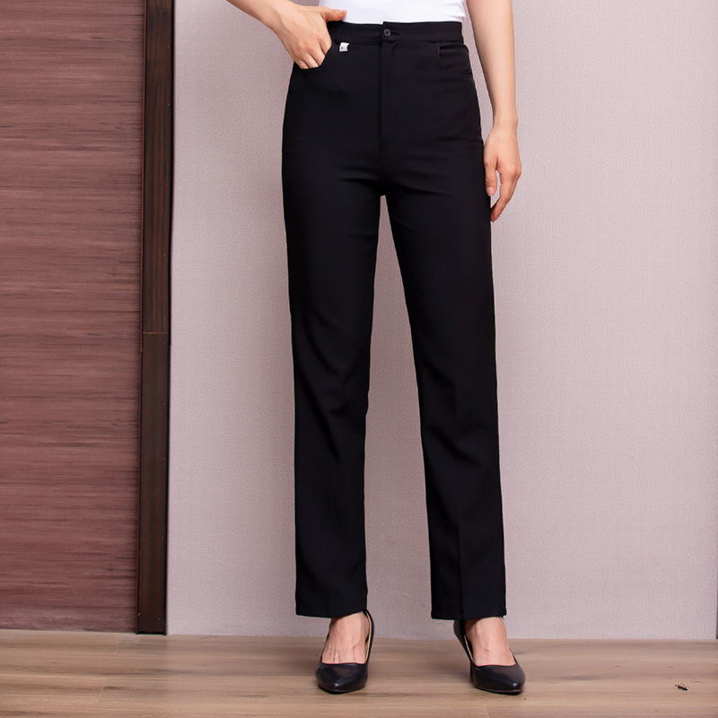 Women's professional high-waisted straight-leg trousers for hotel receptionists and restaurant staff, formal business pants, slim-fit long pants Women's professional high-waisted straight-leg trousers for hotel receptionists and restaurant staff, formal business pants, slim-fit long pants