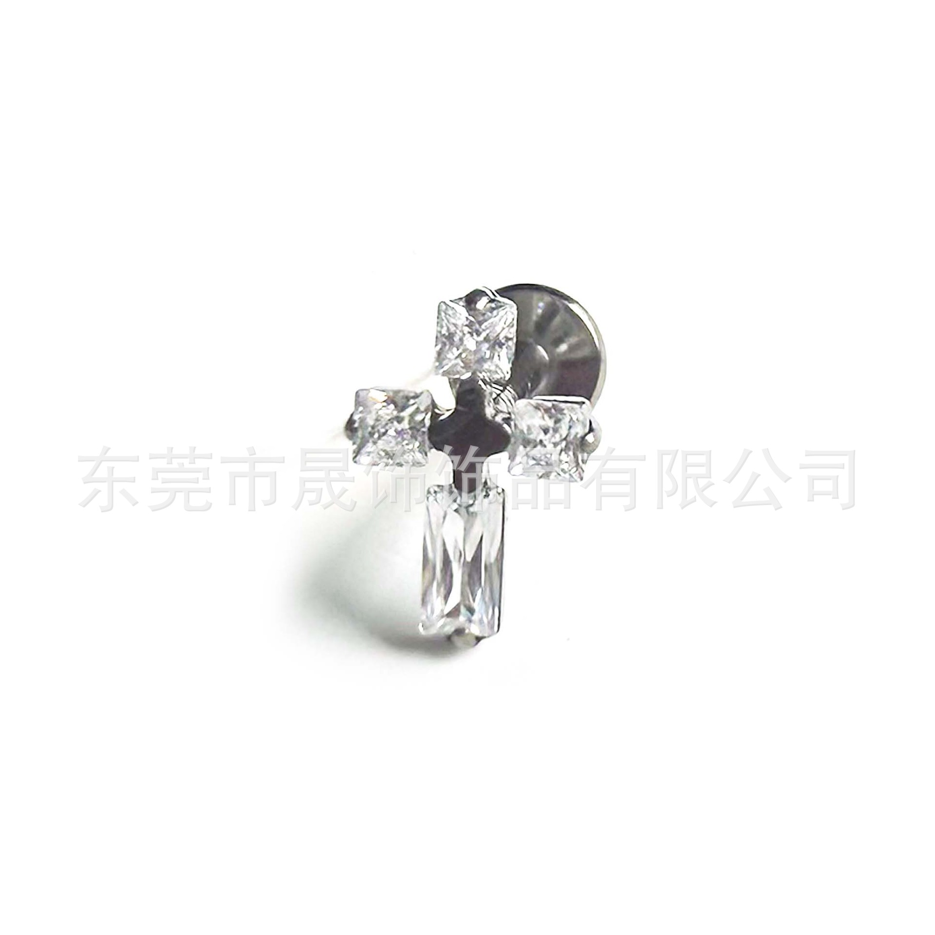 F136 Titanium 方糖 Cross 超闪5A Cubic Zirconia G23 Implant Grade Titanium Ear Stud Labret Stud 植入级 Piercing 替换头