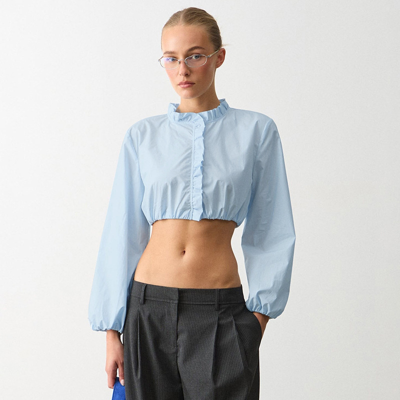 Y26TP303 European and American cross-border women's summer new versatile commuter pullover lace shirt with button design short top Y26TP303 European and American cross-border women's summer new versatile commuter pullover lace shirt with button design short top