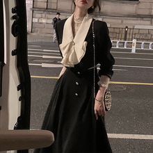 黑色翻领女外套+半身裙设计感小众秋季套装两件套时尚百搭通勤风