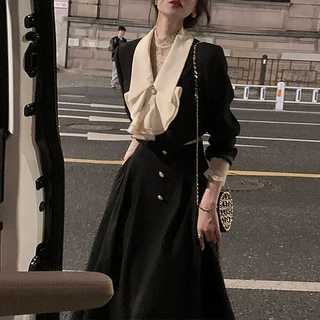 黑色翻领女外套+半身裙设计感小众秋季套装两件套时尚百搭通勤风