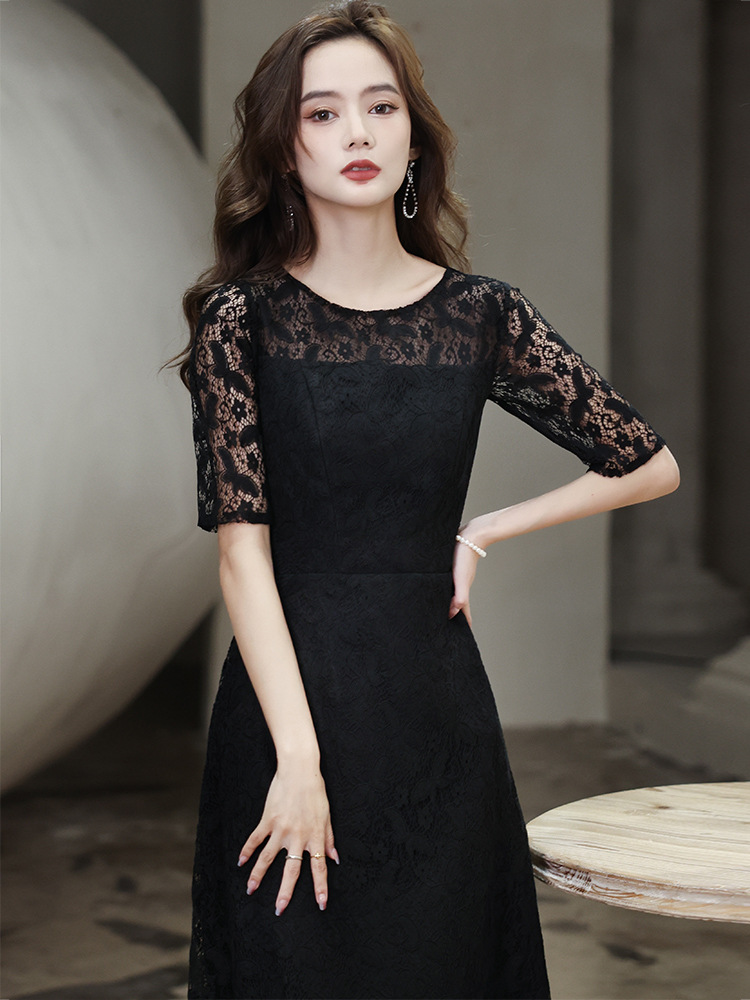 Black lace elite long evening dress