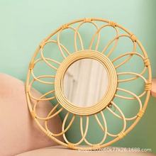 北欧柳编镜子民宿酒店火锅咖啡店挂件式化妆镜复古手工藤编装饰镜